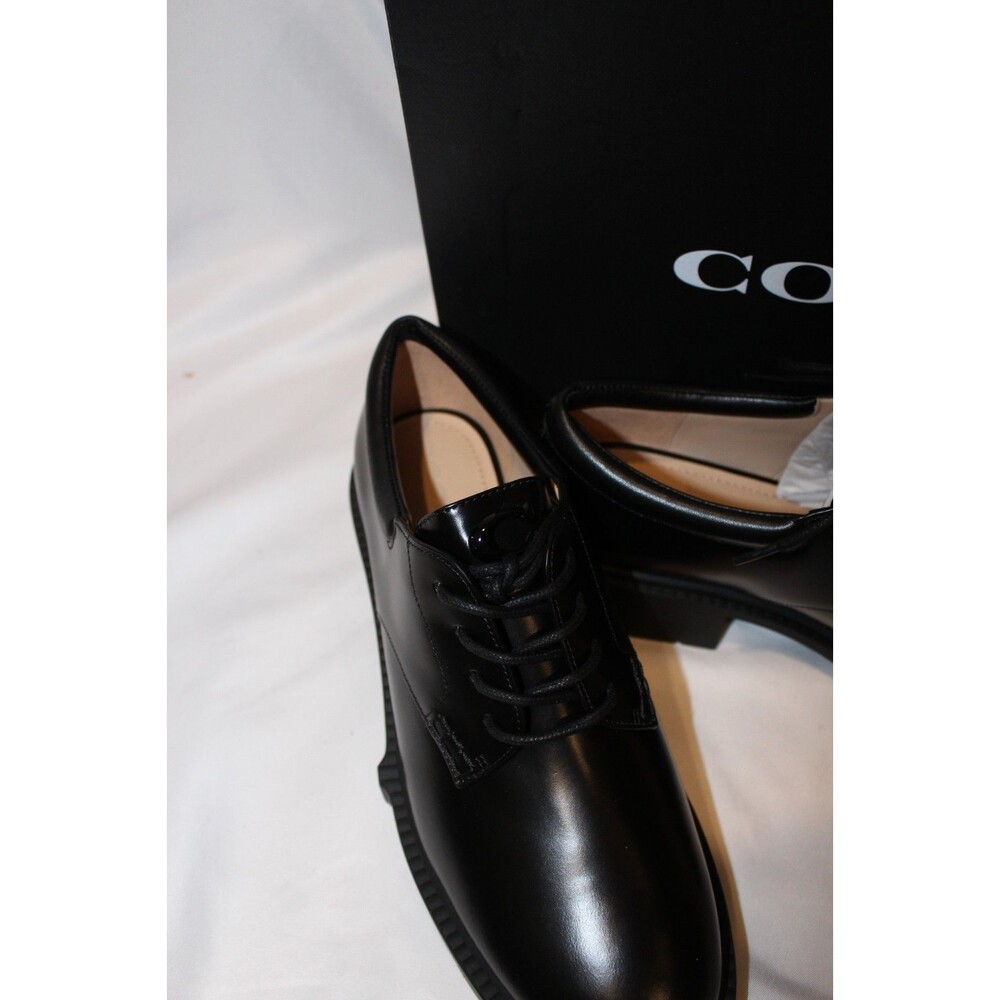Coach Women's Lyla Platform Leather Oxfords Black Leather NIB‎ - Picture 6 of 9